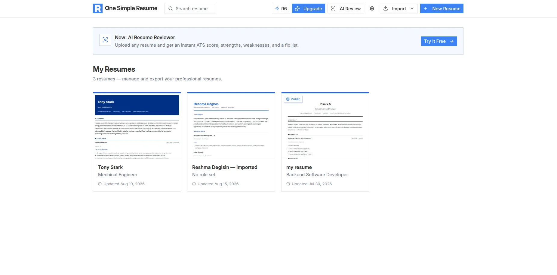 One Simple Resume team building a free ATS-friendly resume builder for job seekers
